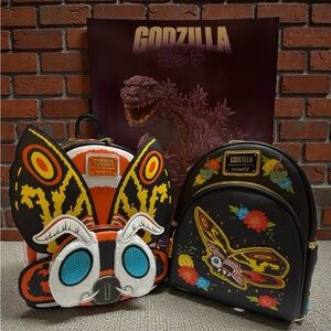 Loungefly Godzilla Mothra Mini Backpack Set + Godzilla Promo Poster NWT